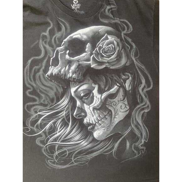 Liquid Blue Shirt Mens XL Black Dia De Los Muertos Sugar Skull Punk Graphic Tee - Picture 6 of 7
